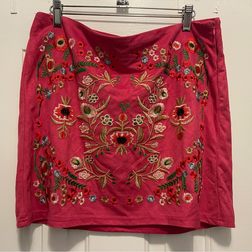 Lucky & Blessed embroidered pink skirt. Size small & large.
